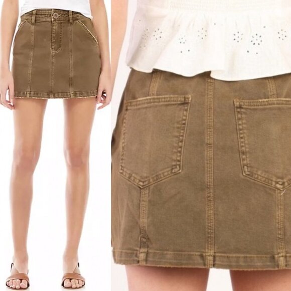 Nwt Free People Antique Brass Brown Mini Skirt Lennox Size 24 or‎ XS Bohemian - Picture 2 of 9